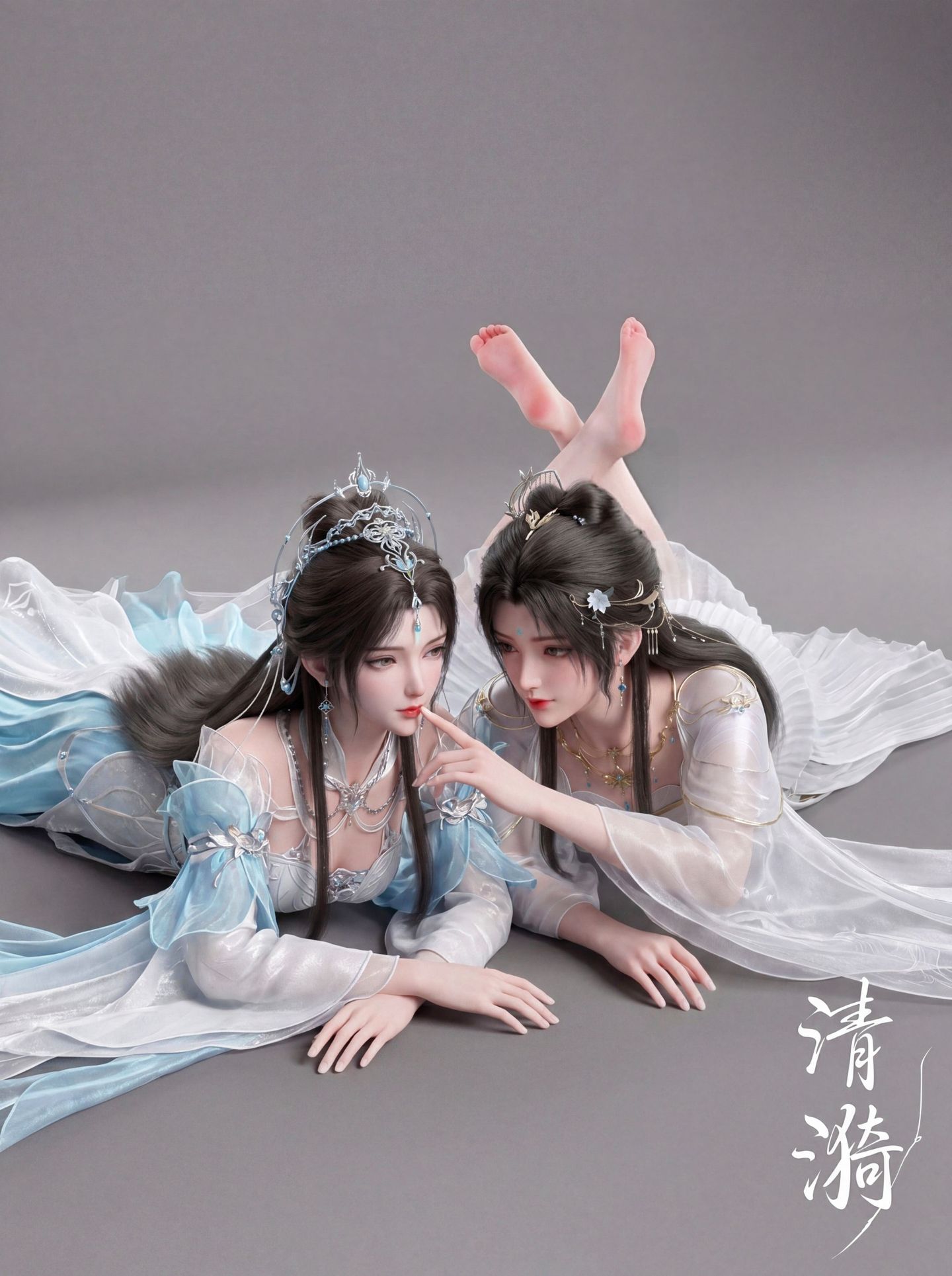清漪 闺蜜照 双人照 完美世界动画 国漫女神 3D国产动漫美女 建模,第3张