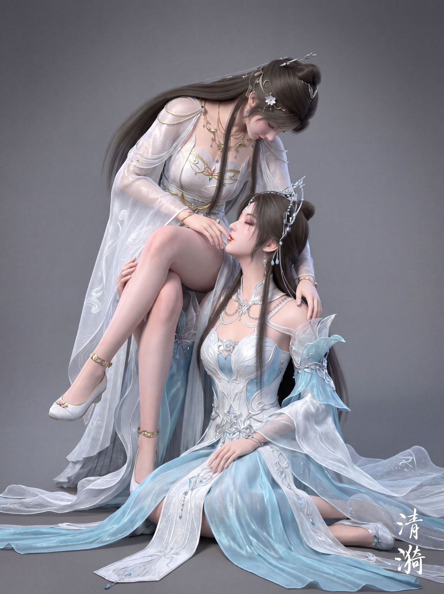 清漪 闺蜜照 双人照 完美世界动画 国漫女神 3D国产动漫美女 建模,第2张