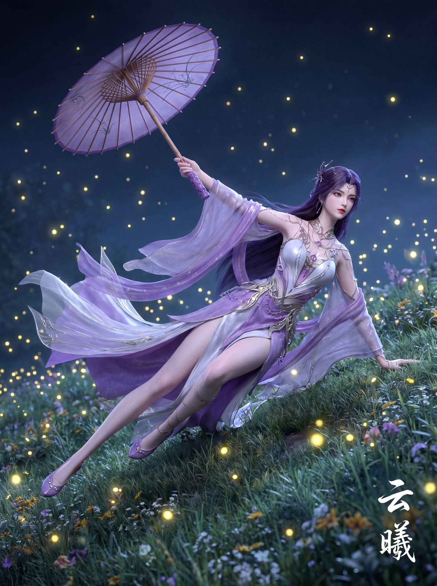 完美世界动漫 云曦 油纸伞 萤火虫 国漫女主 唯美古风 美腿大长腿,第6张