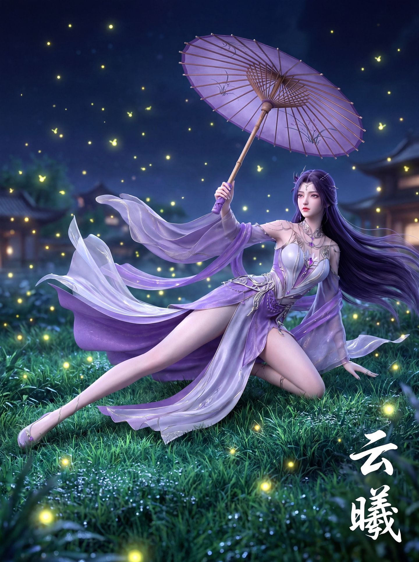 完美世界动漫 云曦 油纸伞 萤火虫 国漫女主 唯美古风 美腿大长腿,第5张