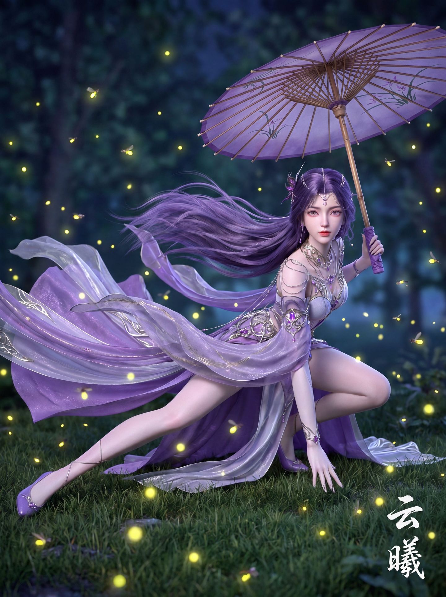 完美世界动漫 云曦 油纸伞 萤火虫 国漫女主 唯美古风 美腿大长腿,第7张