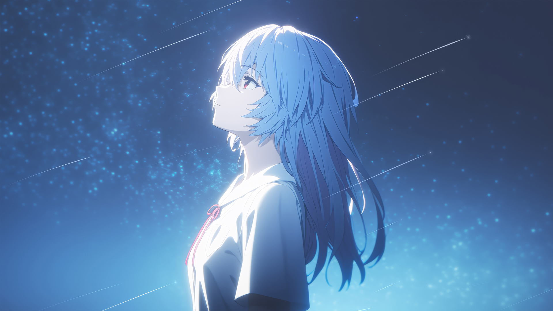 绫波丽 星空 流星 唯美高清2K壁纸,第1张