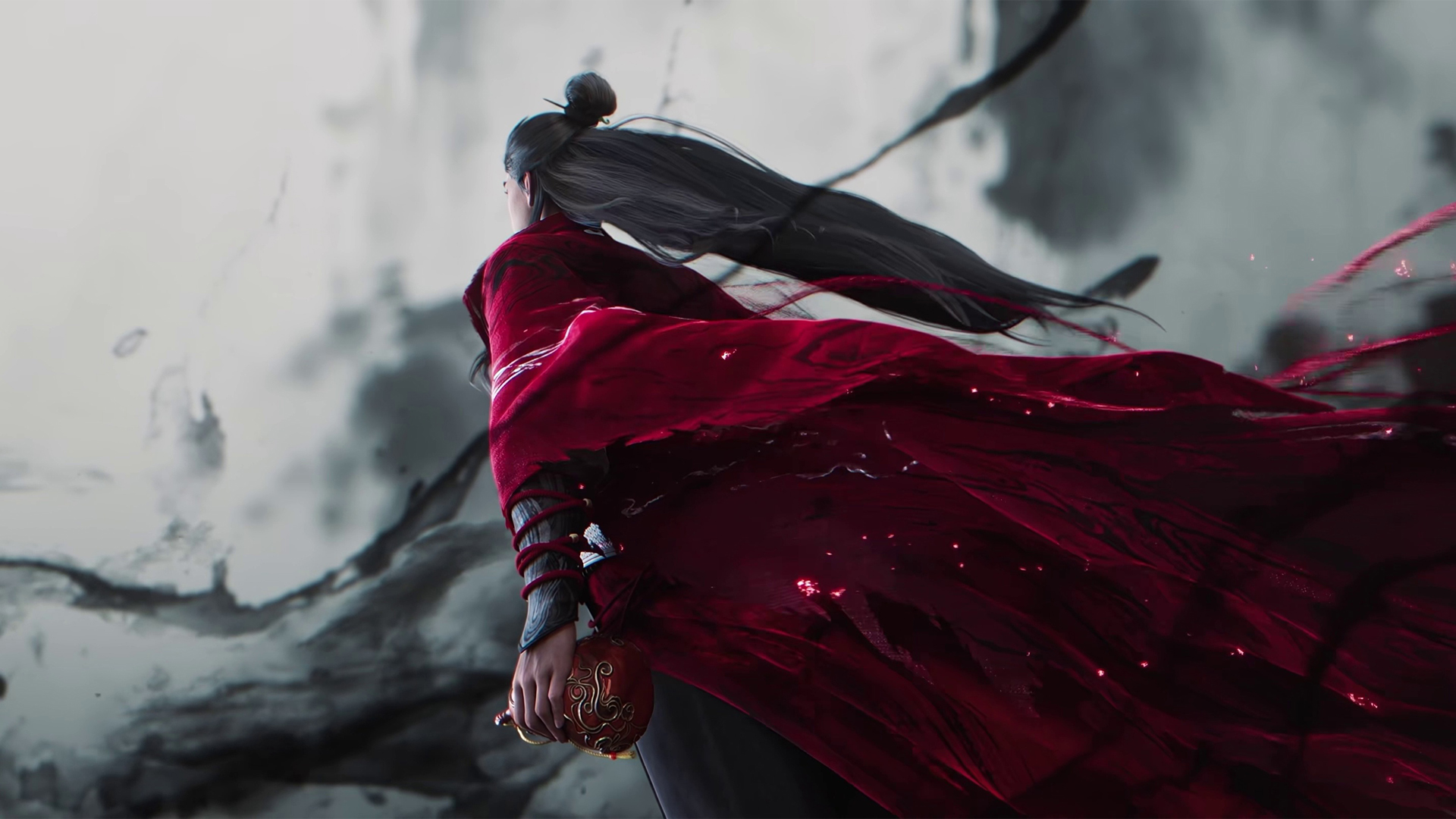 剑来2水墨风 红衣陈平安高清壁纸 电脑桌面,第1张