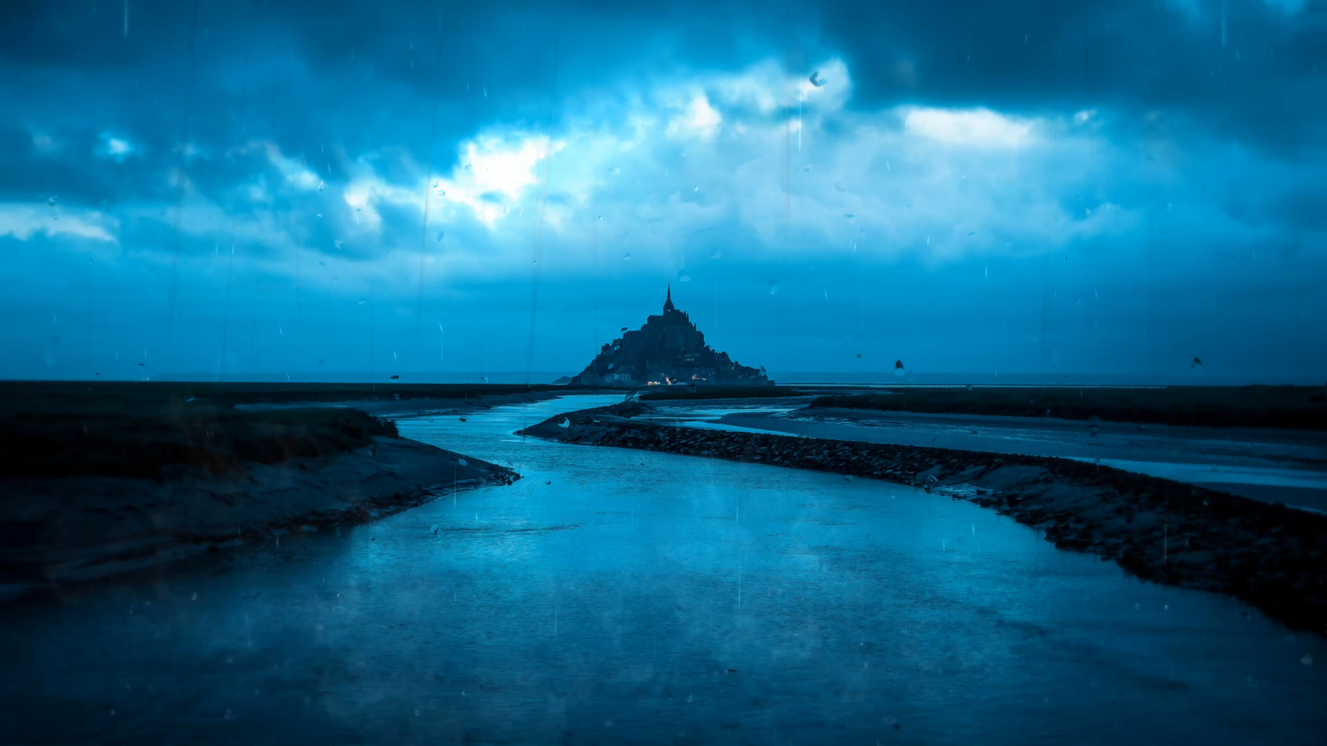 雨天 乌云 圣迈克尔山城堡风景桌面壁纸,第1张