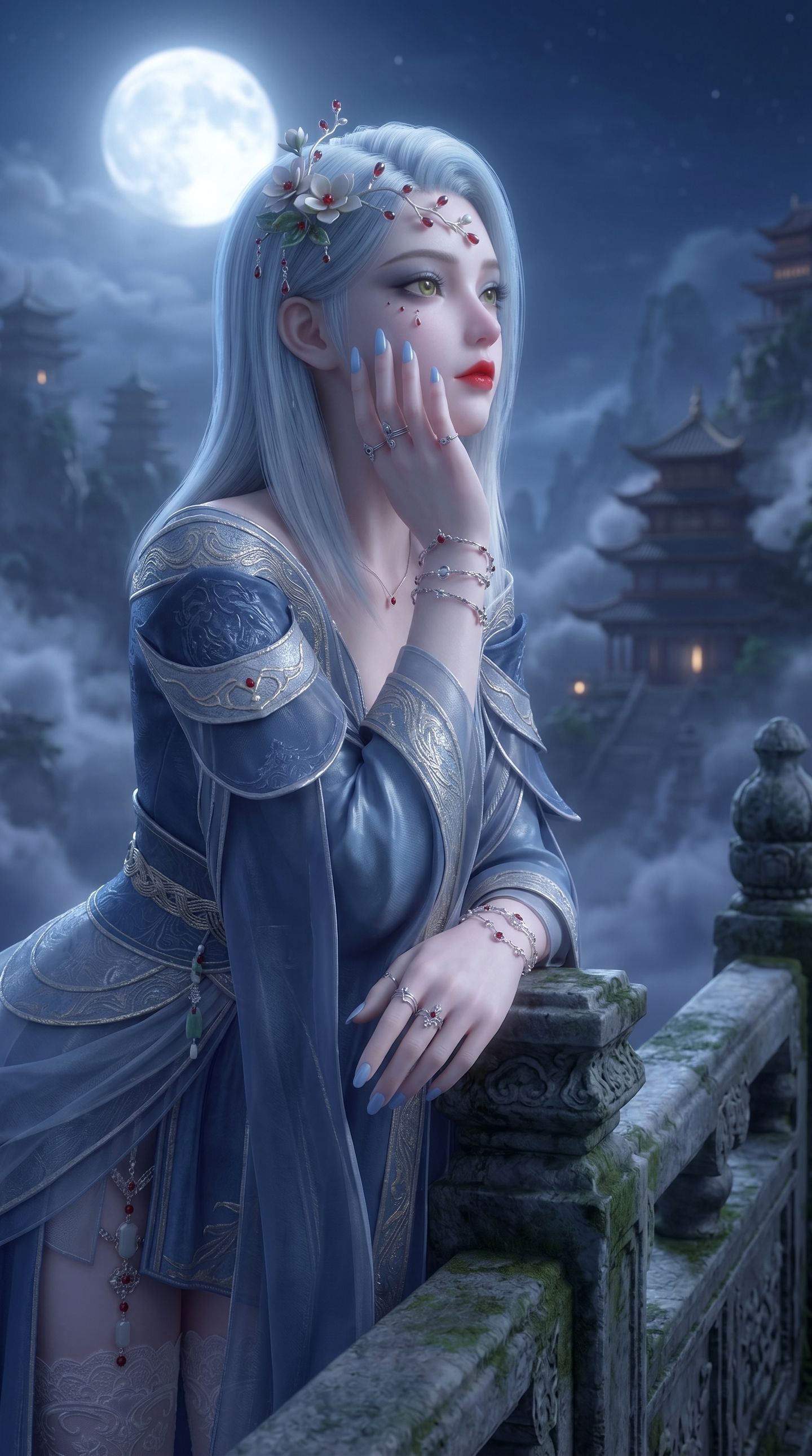 动漫国漫美图 梦境之美 冷清秋壁纸 蕾丝袜 美女御姐 高清图片,第4张