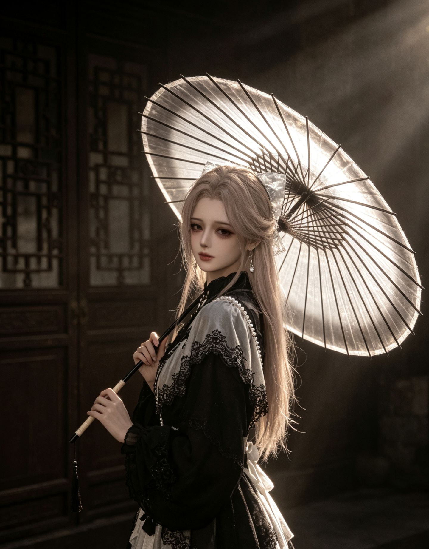 游戏角色二创 AI创作 逆水寒手游 逆水寒魔主归来 国风 油纸伞 古风唯美,第3张